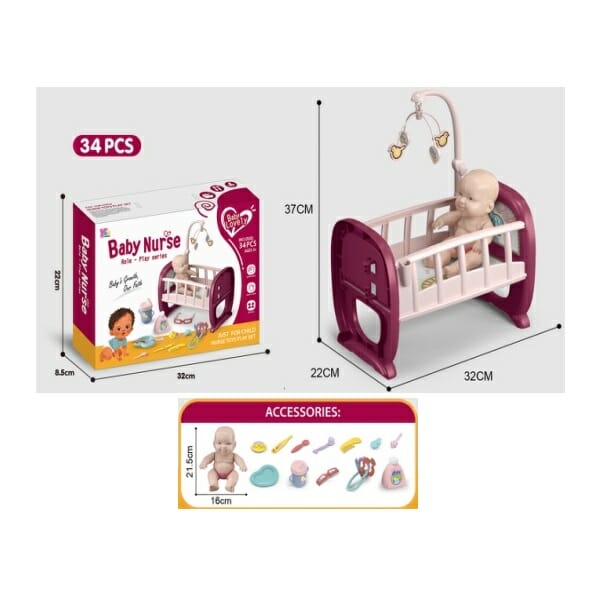 Baby cot with doll and accessories - HL-14 - 155554