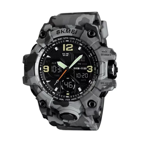 Digital/Analog Handmade Watch - Skmei - 1155 - 011552 - Army Gray