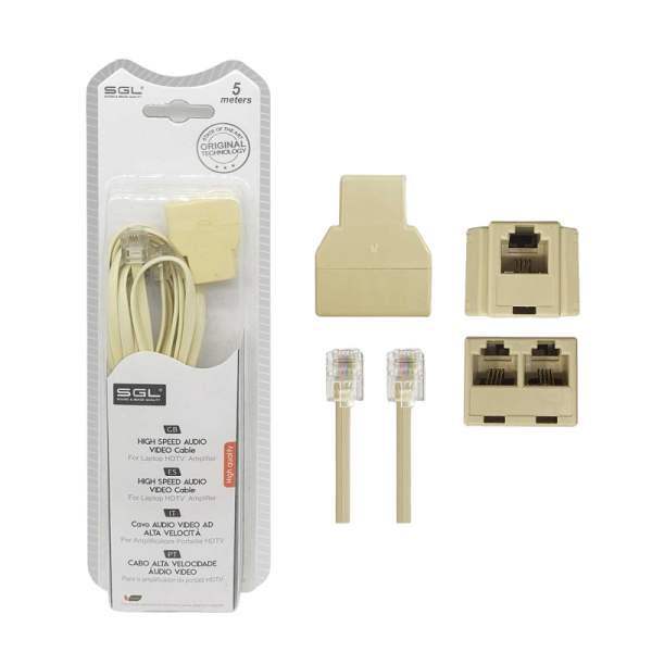 Phone line cable with branch - 6p4c1-2 - 5m - 097077