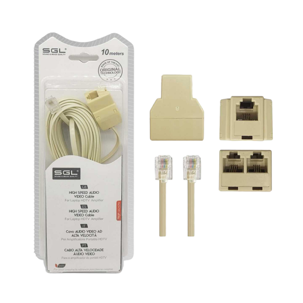 Phone line cable with branch - 6p4c1-2 - 10m - 097084