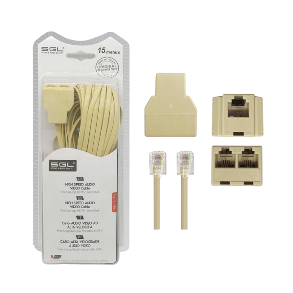 Phone line cable with branch - 6p4c1-2 - 15m - 097091